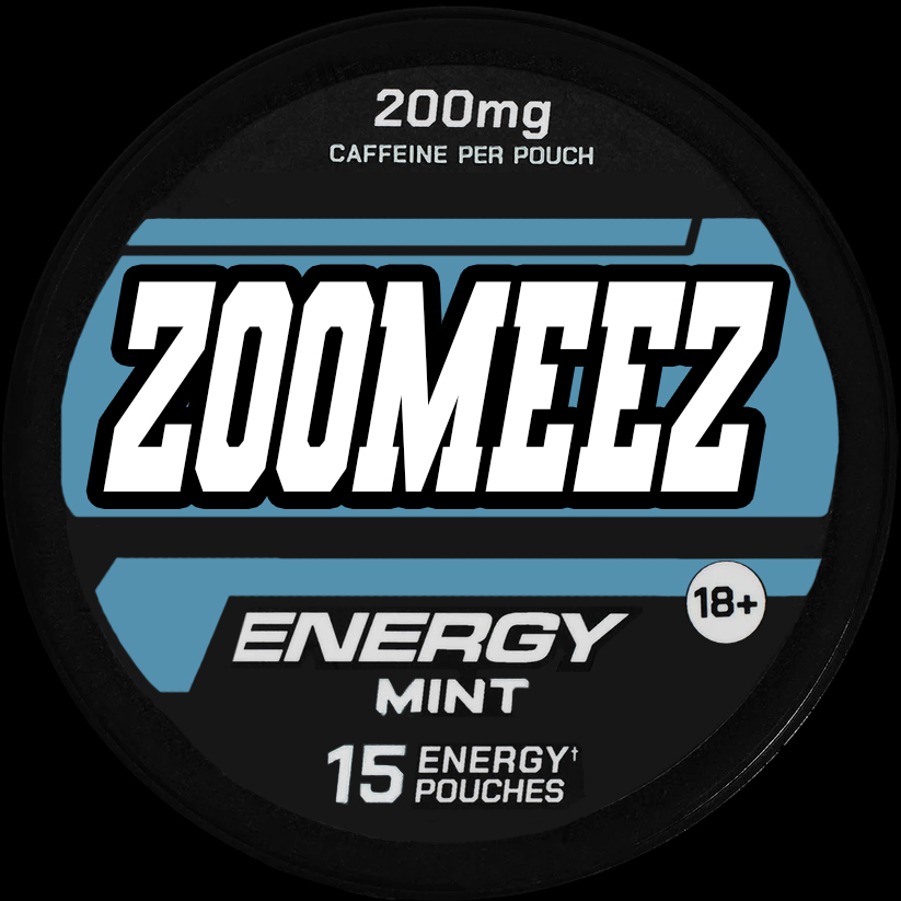 Image of a can containing 15 Zoomeez Mint pre-workout caffeine pouches.